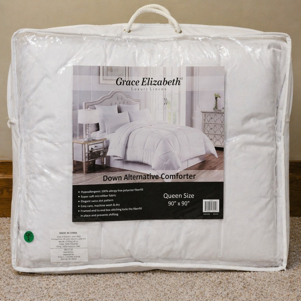 Grace Elizabeth Luxury Linens Down Alternative Comforter Queen 90x90 White Swiss